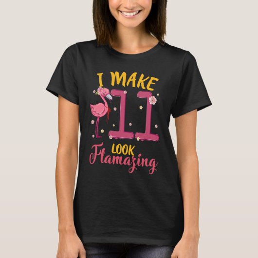 私が11見た目がかわいいフラミンゴ11歳の誕生日 Tシャツ (正面)