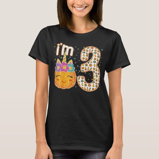 私が3歳の子供たちUnicorn Pumpkin Halloween Tシャツ (正面)