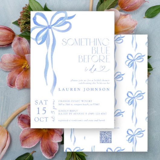 私がQRをする前に何か青い弓ブライダルシャワー 招待状