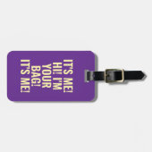私こんにちは私はあなたのバッグパープルタイポグラフィ ラゲッジタグ (正面横)