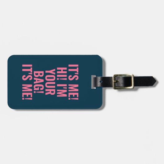 私こんにちは私はあなたのバッグブルーピンクタイポグラフィ おもしろい ラゲッジタグ (正面横)