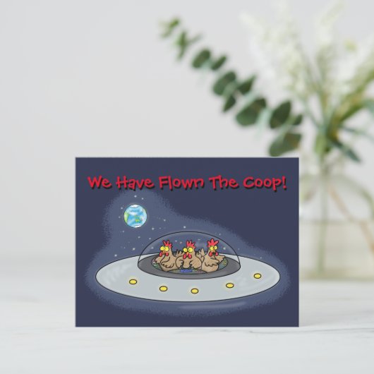 私たちおもしろいはアドレス変更を移動した鶏 ポストカード (スタンド正面)