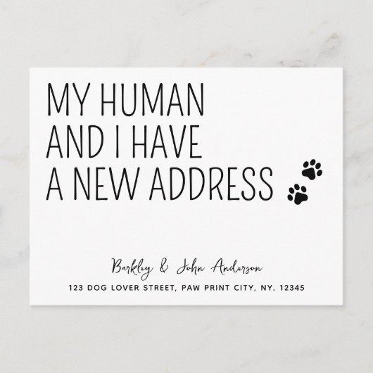 私たちおもしろいは新しいアドレスを移動したペット犬の移動 ポストカード (正面)
