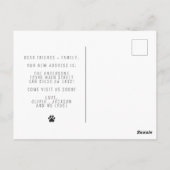 私たちおもしろいは新しいアドレスを移動した犬のペットの写真 ポストカード (裏面)