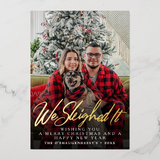 私たちおもしろいはItスクリプト写真クリスマスを降りた 箔シーズンカード (正面)