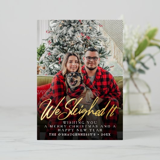 私たちおもしろいはItスクリプト写真クリスマスを降りた 箔シーズンカード (立ち正面)