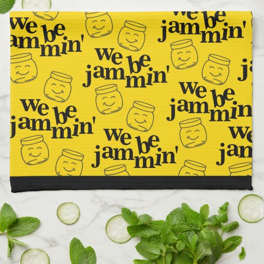 私たちおもしろいはJammin'笑顔の踊り缶詰ジャース キッチンタオル (折り畳み)