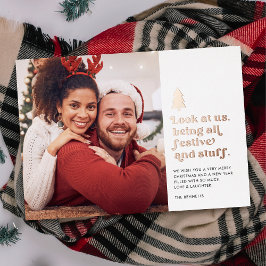 私たちおもしろいを見てクリスマスのフェスティバル写真 箔シーズンカード