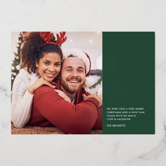 私たちおもしろいを見てクリスマスのフェスティバル写真 箔シーズンカード (正面)