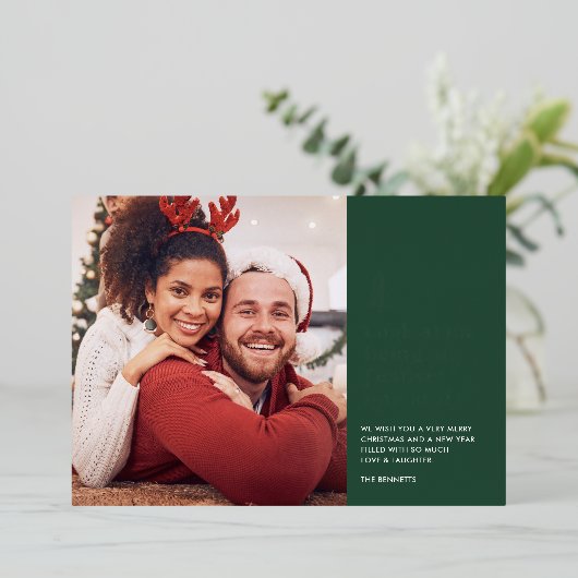 私たちおもしろいを見てクリスマスのフェスティバル写真 箔シーズンカード (立ち正面)