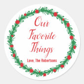 私たちお気に入りのの事物ラベル、ギフトラベル、クリスマス ラウンドシール (正面)