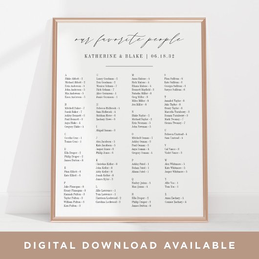 私たちお気に入りのの人 |アルファベット順の座席表 ポスター