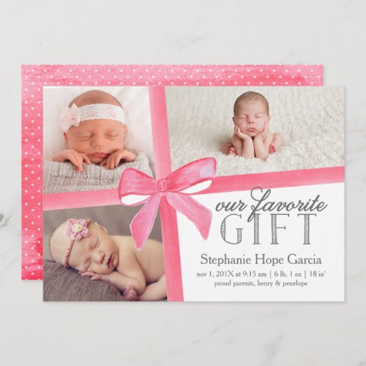 私たちお気に入りのの贈り物の誕生発表ファースト・ホリデー 案内状 (正面/裏面)