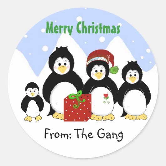 私たちからのペンギンのクリスマス ラウンドシール (正面)