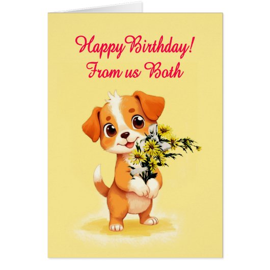 私たちから誕生日子犬と花 (正面)