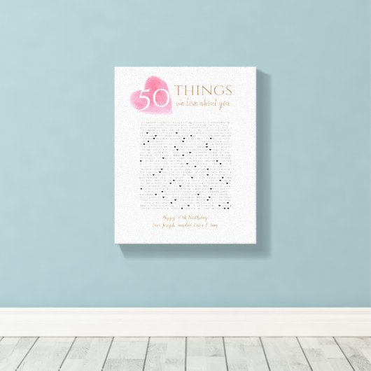 私たちがあなたについて愛する50事の水彩ハートママ キャンバスプリント (インサイチュ (ウッドフロア))