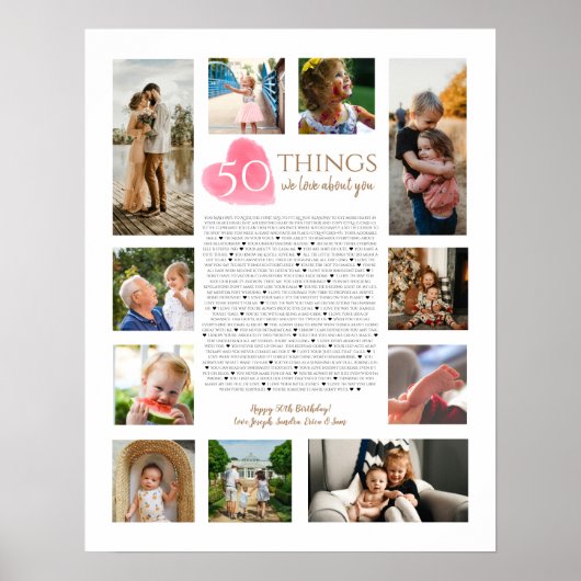 私たちがあなたについて愛する50事の水彩ハートママ ポスター (正面)