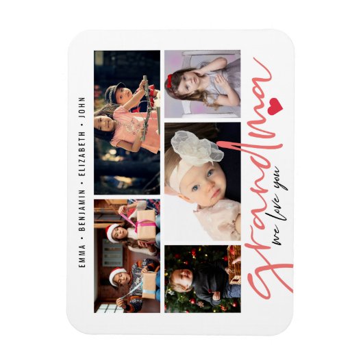 私たちがあなたを愛するおばあちゃんモダン写真コラージュ マグネット (縦)