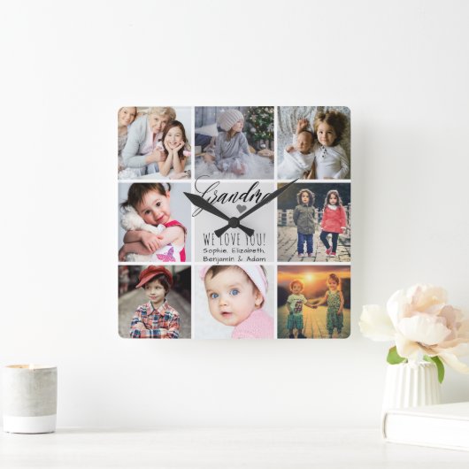 私たちがあなたを愛するおばあちゃん写真コラージュ スクエア壁時計 (ホーム)