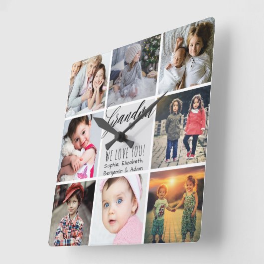 私たちがあなたを愛するおばあちゃん写真コラージュ スクエア壁時計 (傾斜)