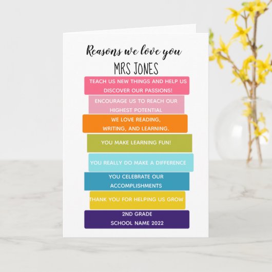 私たちがあなたを愛する理由先生積み上げ本 カード (黄色い花)