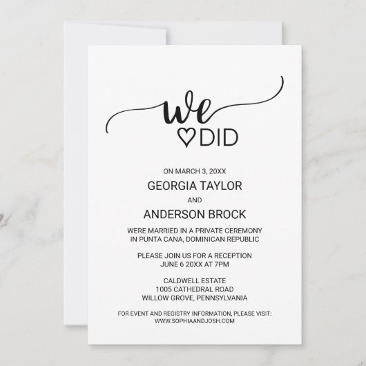 私たちがした シンプルな黒のカリグラフィー 招待状 (正面)