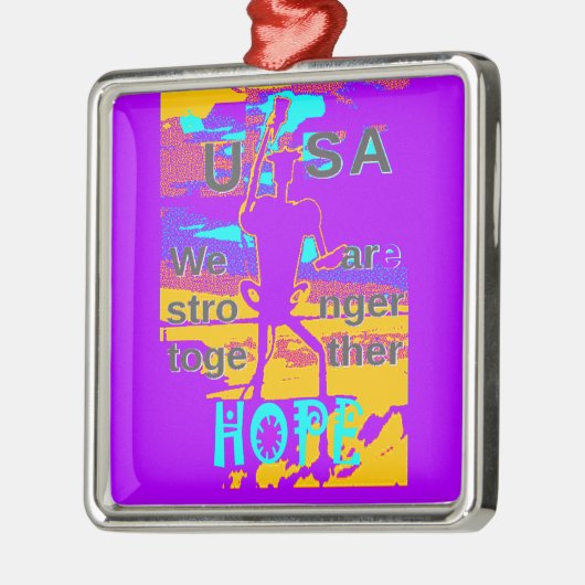 私たちが一緒に強くなることを願って、あなたのアメリカを作る メタルオーナメント (左)