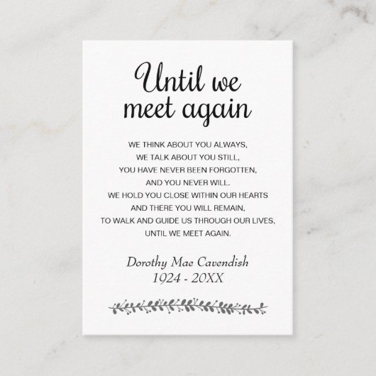 私たちが再び会うまで葬儀の詩の写真記念 エンクロージャーカード (正面)