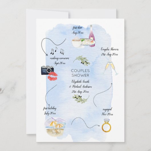 私たちが出会ったアイコンのタイムラインブライダルカップルのシャワー 招待状 (正面)