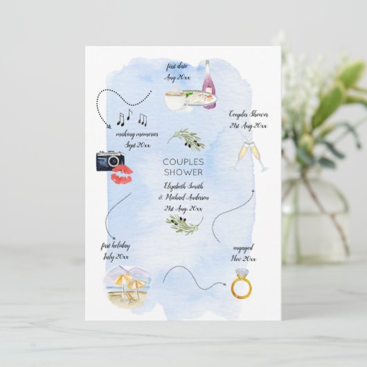 私たちが出会ったアイコンのタイムラインブライダルカップルのシャワー 招待状 (スタンド正面)
