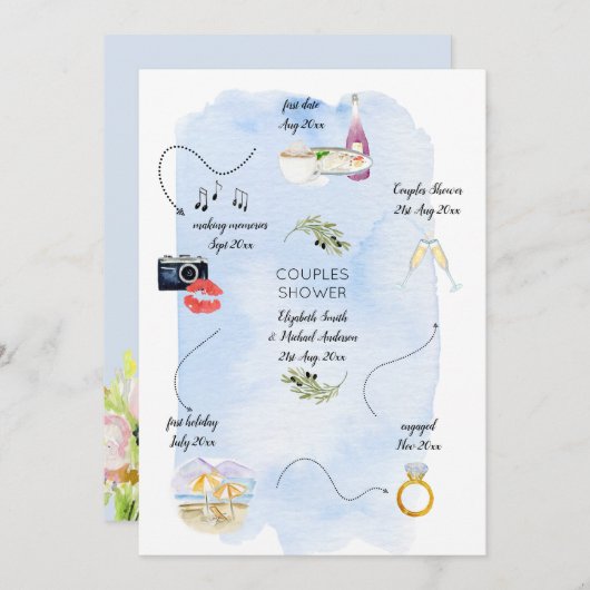 私たちが出会ったアイコンのタイムラインブライダルカップルのシャワー 招待状 (正面/裏面)