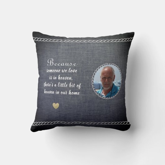 私たちが愛する人は、天国フォトメモリアルグレー クッション (裏面)