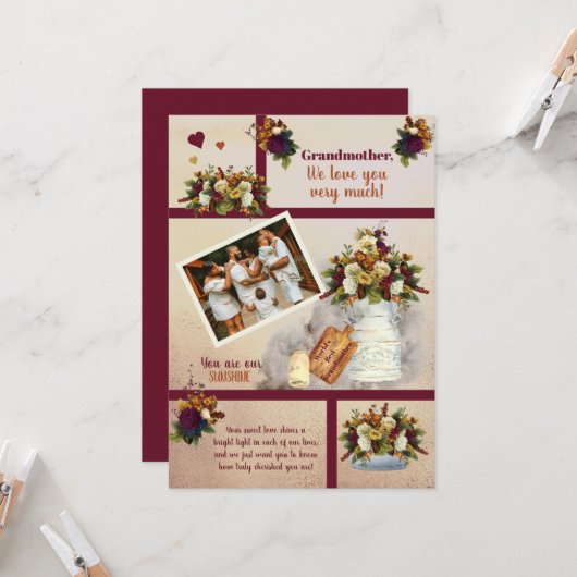 私たちが愛する祖母の写真秋フローラ |文字 カード (正面/裏面インサイチュ)