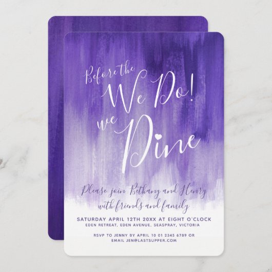 私たちが招待状をする前のパープルアートリハーサルのディナー 招待状 (正面/裏面)