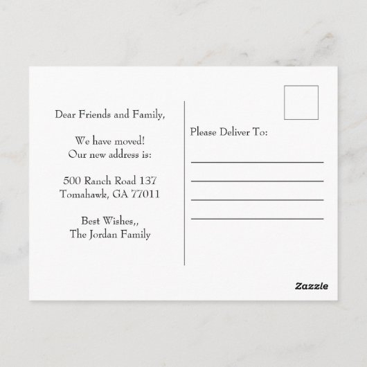 私たちが移動したアドレスの牛の変更 ポストカード (裏面)