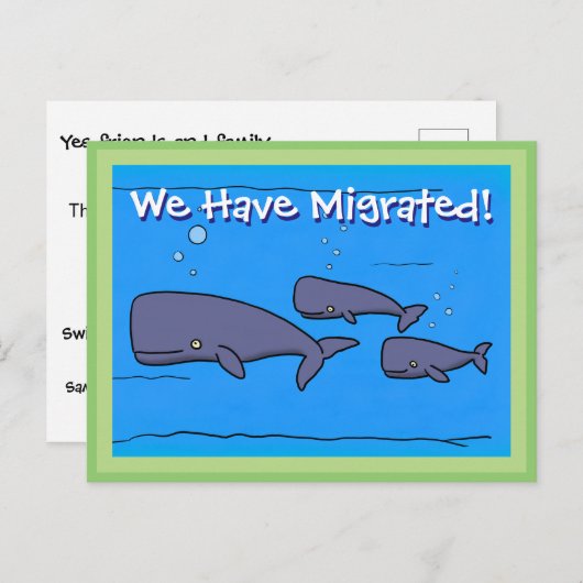 私たちが移転した可愛いクジラ住所の変更 ポストカード (正面/裏面)