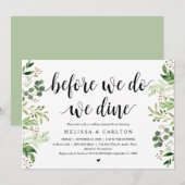私たちが行う前に、食事と緑、リハーサルディナー 招待状 (正面/裏面)