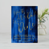 私たちが行う前のサファイアブルーアートリハーサルのディナー 箔招待状 (立ち正面)