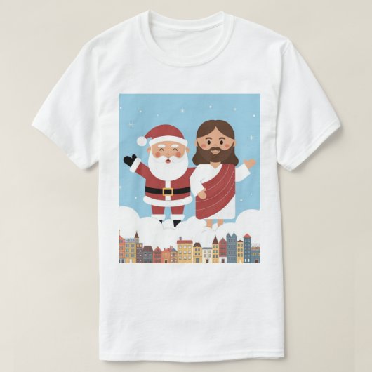私たちが見た!サンタとイエスはいつも見ている Tシャツ (デザイン正面)