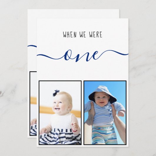 私たちが1つだった頃の大きなテーブルナンバー（子供の写真付き） 招待状 (正面/裏面)