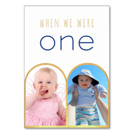 私たちが1歳だった頃の写真 ゴールドアーチ 現代のウェディング テーブルナンバー