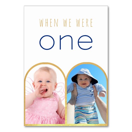 私たちが1歳だった頃の写真 ゴールドアーチ 現代のウェディング テーブルナンバー (裏面)