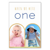 私たちが1歳だった頃の写真 ゴールドアーチ 現代のウェディング テーブルナンバー (正面)