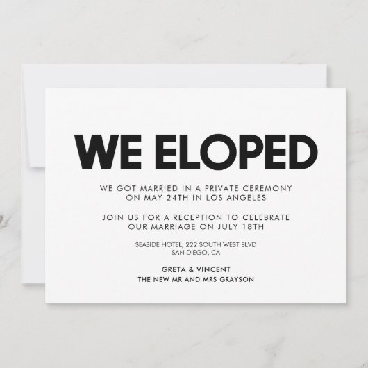 私たちだけで式を挙げました 現代の結婚発表 招待状 (正面)