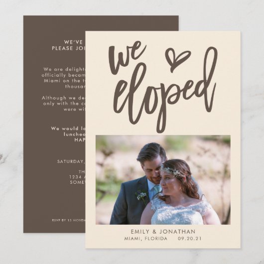私たちだけで結婚式を挙げました お知らせ フォト 招待状 ブラウン クリーム (正面/裏面)