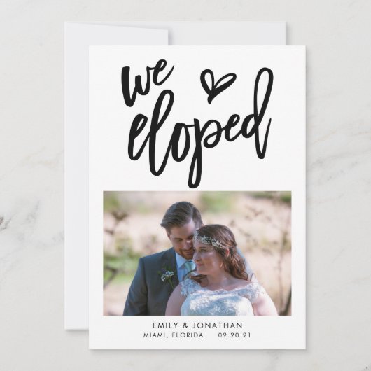 私たちだけで結婚式を挙げました お知らせ 写真 招待 黒文字 案内状 (正面)