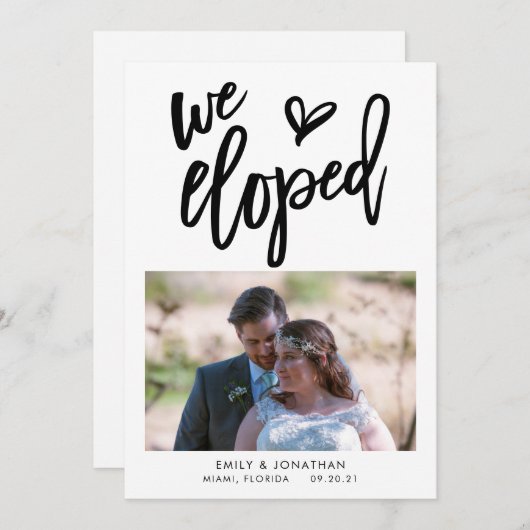 私たちだけで結婚式を挙げました お知らせ 写真 招待 黒文字 案内状 (正面/裏面)