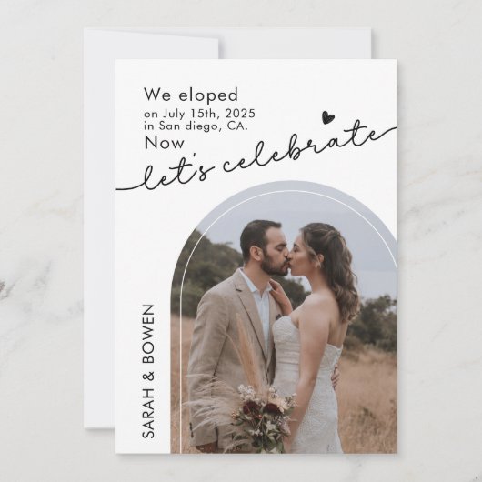 私たちだけで結婚式を挙げました!お祝いしよう フォトエロープメント 招待状 (正面)