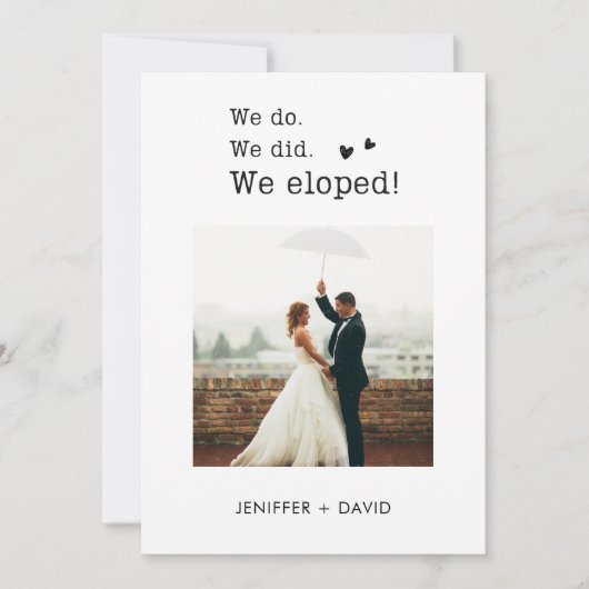 私たちだけで結婚式を挙げました 結婚式のご報告QRコード付き 案内状 (正面)