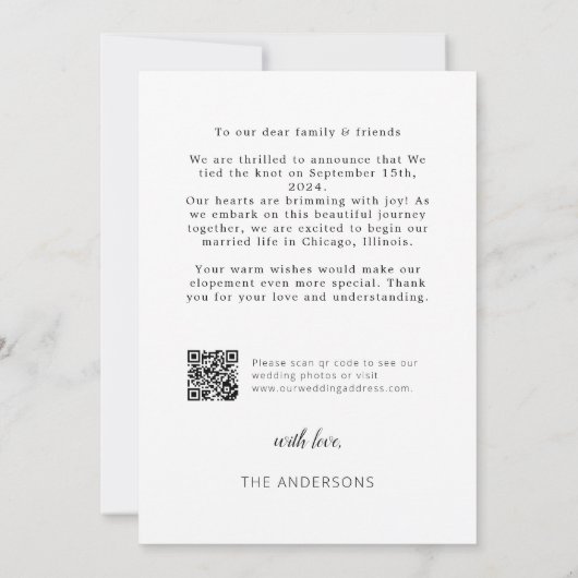 私たちだけで結婚式を挙げました 結婚式場での披露宴は行いませんでした | シンプルでおしゃれな手書き 案内状 (裏面)